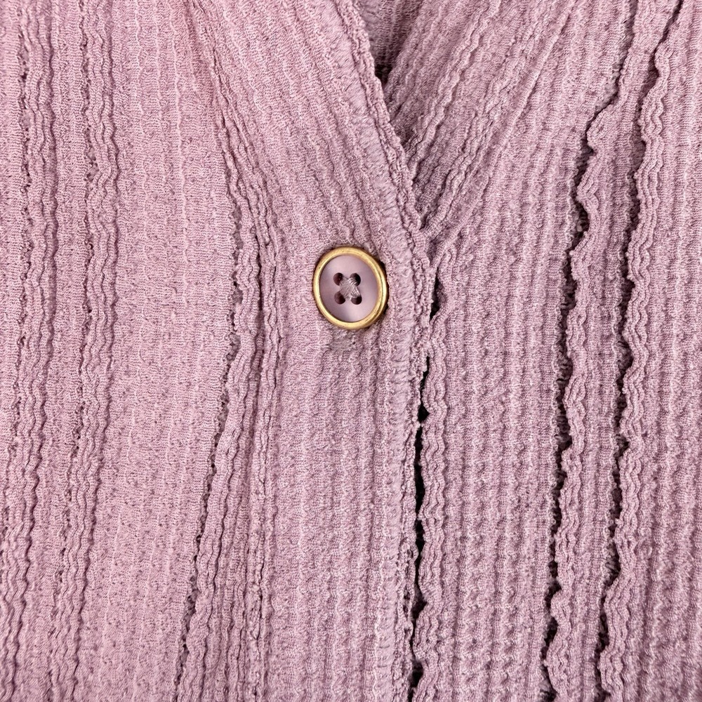 Cable & Gauge Women's Textured Puff Sleeve Button Front Blouse Mauve Pink 2XL - Picture 8 of 16